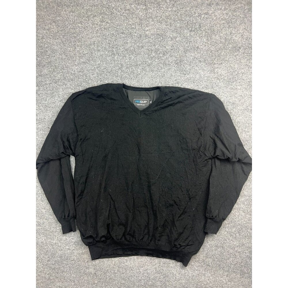 Proquip Merino Wool Sweater Men's XL Black Pullover‎ V Neck Golf Casual